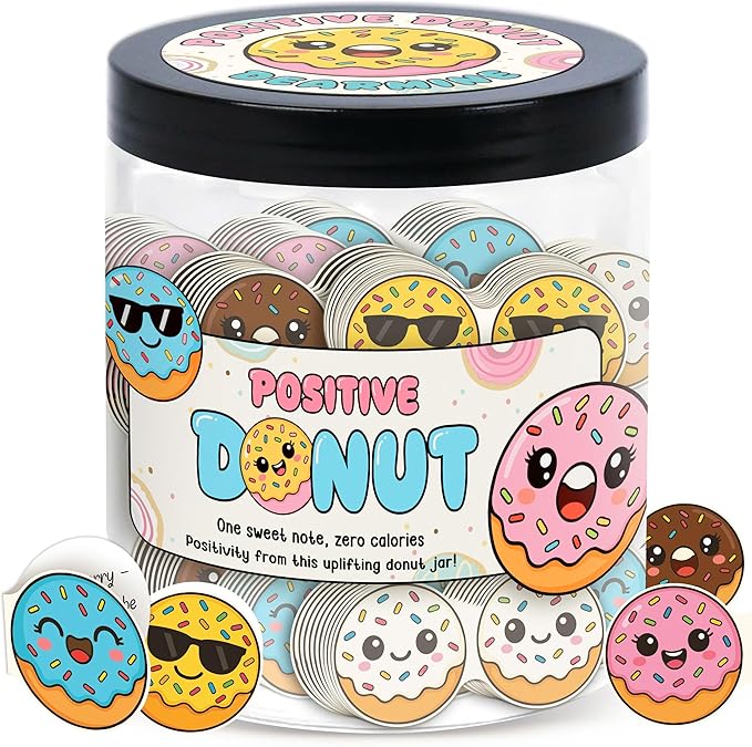 60 Positive Donut Cards Jar, Affirmation Cards for Women, Emotional Support Donuts, Donut Gifts, Donut Themed Gift, Gifts for Women, Teen Girl Gift Trendy Stuff