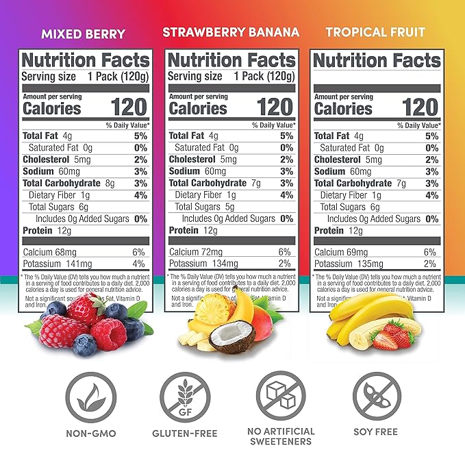 Designer Wellness Protein Smoothie, Real Fruit, 12g Protein, Low Carb, Zero Added Sugar, Gluten-Free, Non-GMO, No Artificial Colors or Flavors, Variety Pack, 12 Count