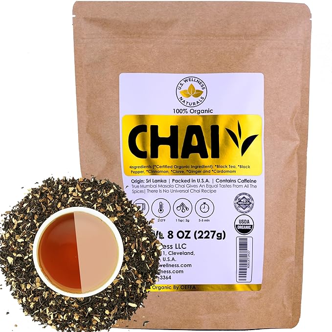 Classic Chai Tea Loose Leaf | CEYLON (110+ Cups) | 100% CERTIFIED ORGANIC Chai Ingredients| Black Tea, Cinnamon, Cardamom, Cloves & Black Pepper | Brews Chai Latte | Ancient Indian House Recipe | 8oz