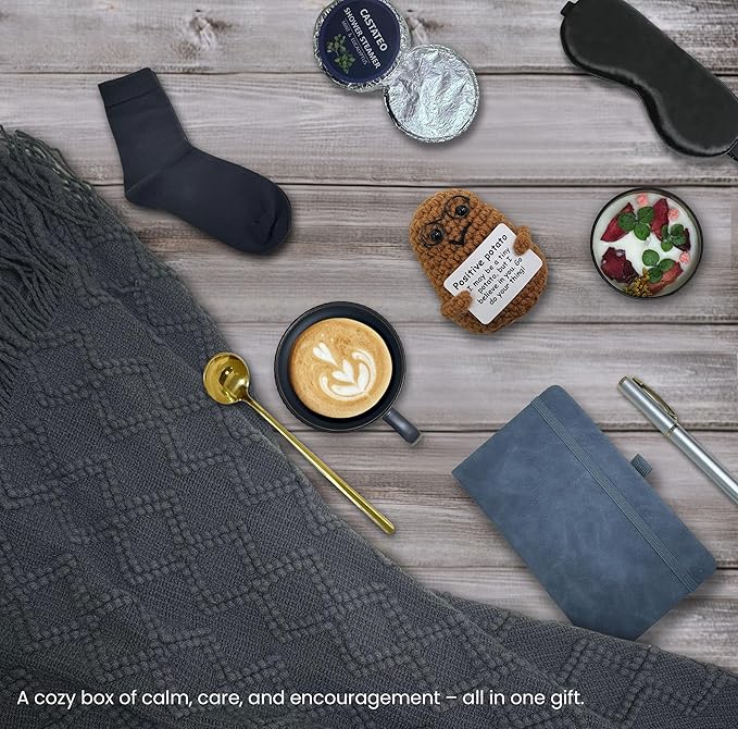 Get Well Soon Gift Baskets for Men&Women- Self Care Package/Brithday - After Surgery, Sympathy Gifts for Loss of Loved One, Thinking of You/Grief/Bereavement/Miscarriage Gifts (Grey & Navy Blue)