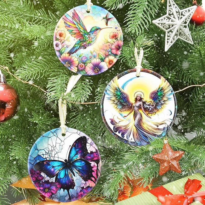 Angel Christmas Ornament, 3.5 Inch Ceramic Christmas Hanging Ornament, Angel Decor, Christmas Tree Ornaments, Gifts for Christmas, Holiday Presents, Gift Exchange