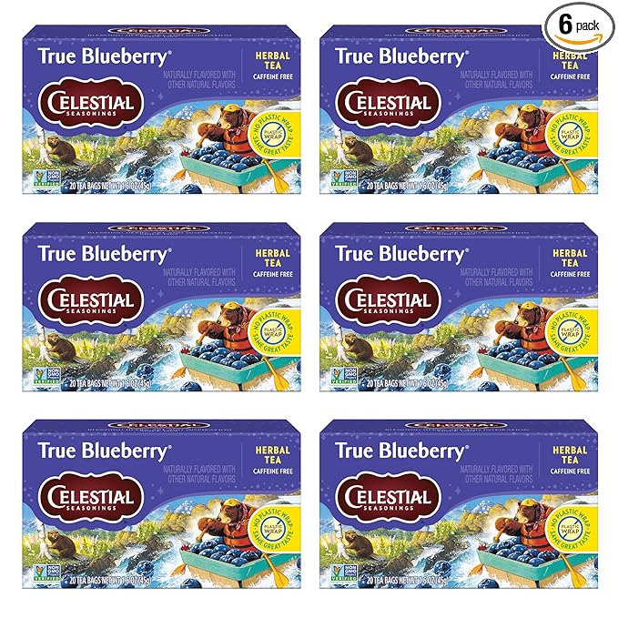 Celestial Seasonings True Blueberry Herbal Tea, Caffeine Free, 20 Tea Bags Box (Pack of 6)