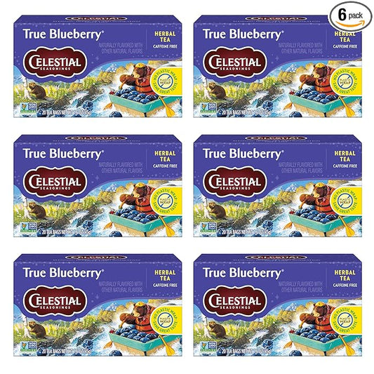 Celestial Seasonings True Blueberry Herbal Tea, Caffeine Free, 20 Tea Bags Box (Pack of 6)