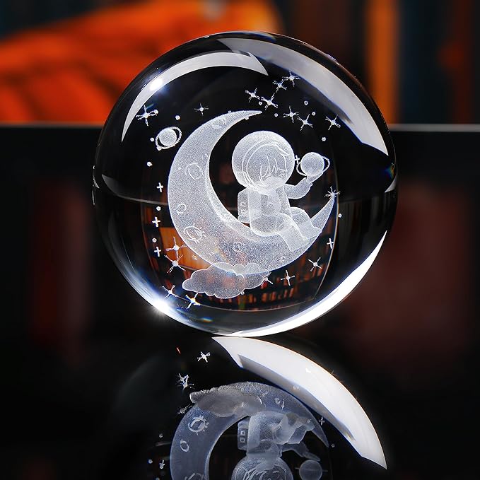 3d Astronaut Figurine Statue Crystal Ball 80mm 3.15inch - Space Astronomy Gifts Solar System Model Decor Crystal Sphere Unique Gifts For Men Him Birthday Dad Physics Science Teacher Night Light Lamp