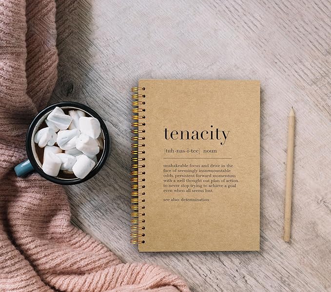 Inspirational Spiral Notebook,Inspirational Journal,Inspirational Journal for Women Men Writing,Tenacity Spiral Notebook 8.3×5.5 Inch Kraft Paper