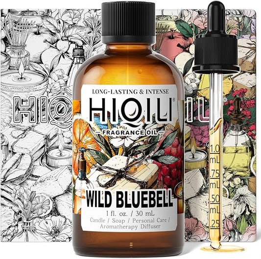 HIQILI Wild Bluebell Fragrance Oil for Candles, Soaps Making, Inspired by J-M.Lone Wild-Blubell, and More DIY Projects, Diffuser, Green Scents for Closets, Drawers - 1 Fl Oz