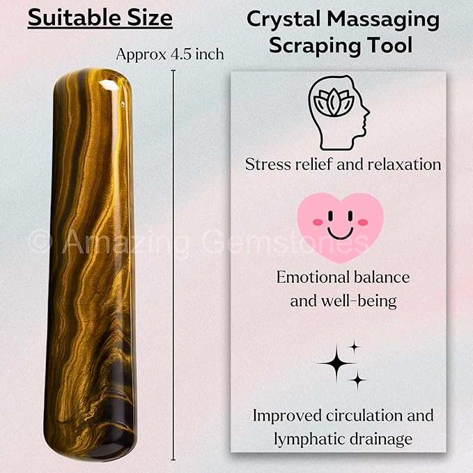 Amazing Gemstone Tiger Eye Crystal Wand Massage Stick - Pelvic Wand Gua Sha for Adults - Crystals and Healing Stones Massage Wands for Adults Gifts (Smooth)