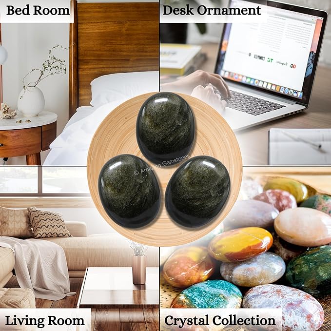 Amazing Gemstone Golden Sheen Obsidian Crystals and Healing Stones - Large Palm Stone Crystals Piedra - Crystal for Good Luck, Positive Energy, Meditation - Unique Stocking Stuffers, Gifts for Women