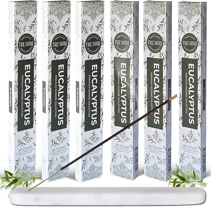 Eucalyptus Incense Sticks - Total 120 Insence-Sticks - 6 Packs of 20 Insense - Inciensos - Inscents - Natural Non Toxic Ingredients - Incents - Incence - Inscense - Insents