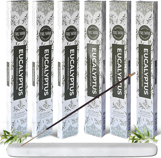 Eucalyptus Incense Sticks - Total 120 Insence-Sticks - 6 Packs of 20 Insense - Inciensos - Inscents - Natural Non Toxic Ingredients - Incents - Incence - Inscense - Insents