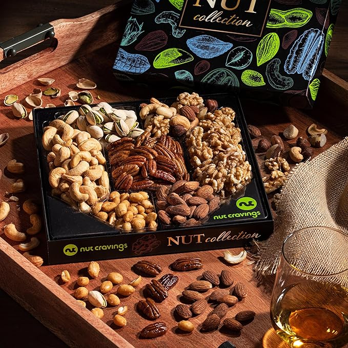 NUT CRAVINGS - Diwali Sweets Hamper Nut Collection Gift Basket in Elegant Box (7 Assortments) Food Arrangement, Healthy Snack Care Package, Food Assortments