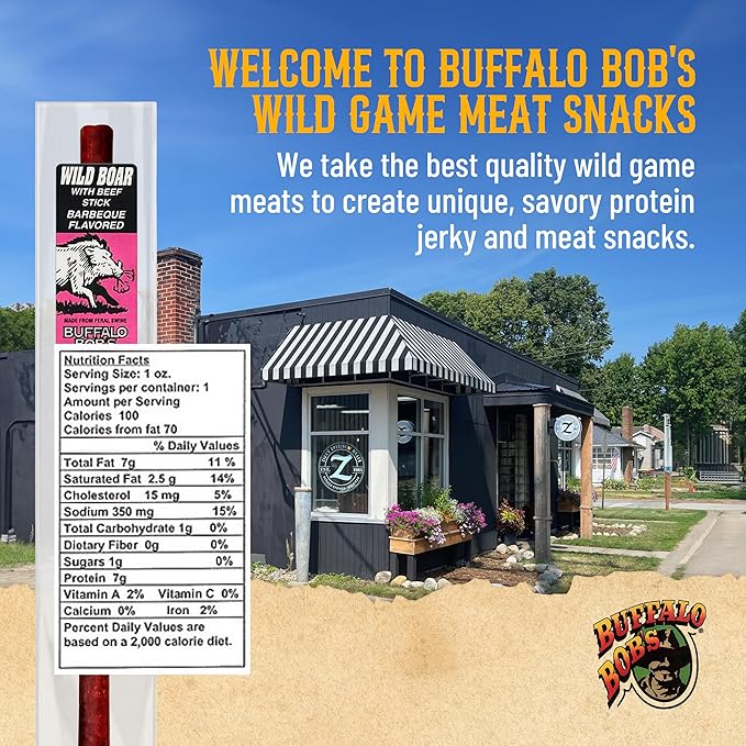 Buffalo Bob's Wild Game Meat Snack Stick - Wild Boar BBQ Stick 10 Pack
