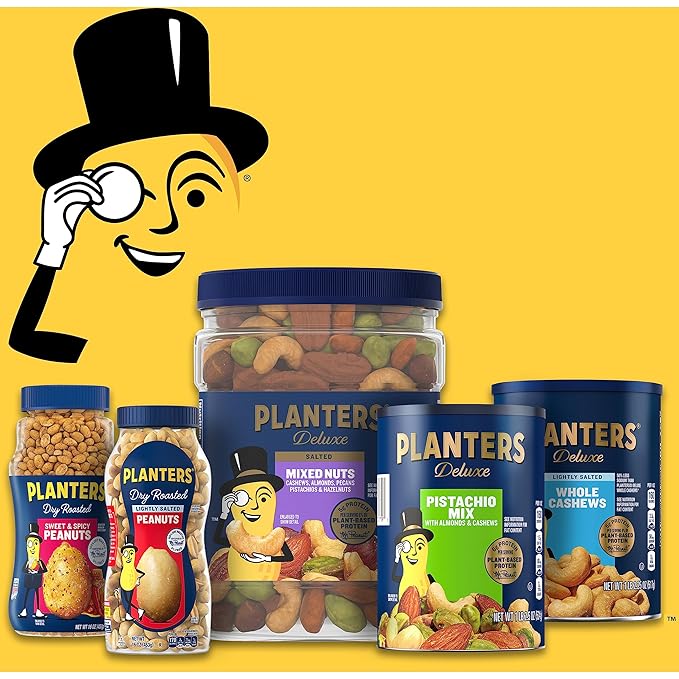 PLANTERS Deluxe Mixed Nuts, Cashews, Almonds, Pecans, Pistachios, Hazelnuts, Roasted with Sea Salt, Party Snacks, Plant-Based Protein Nut Mix, Snacks for Adults, After School Snack Mix, 27oz