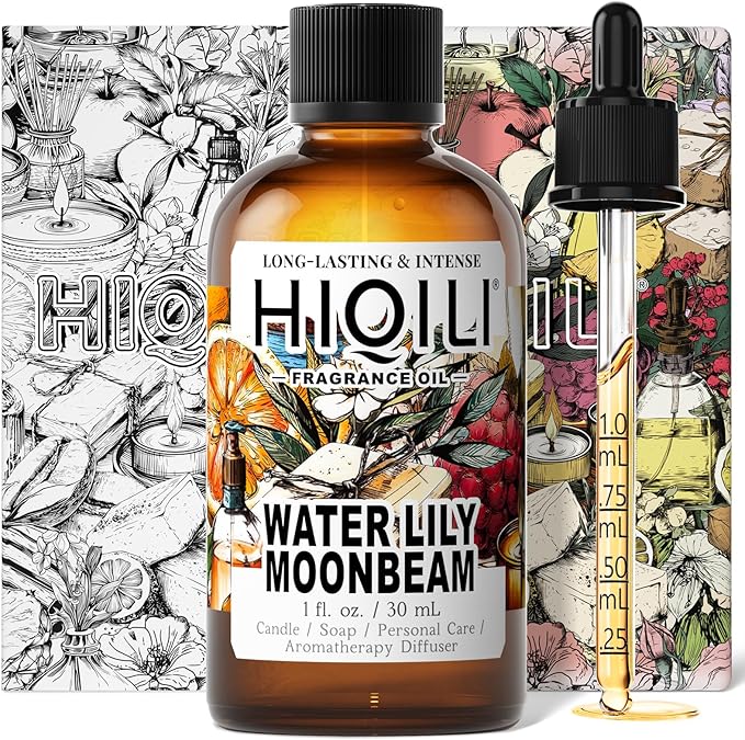 HIQILI Water Lily Moonbeam Fragrance Oil for Diffuser, Candles, Soap & Perfume Making, Floral Scent, Long-Lasting Aroma - 1 Fl Oz