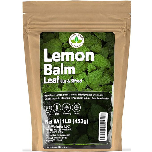 Lemon Balm (Herbal Tea): (Melissa Officinalis Caffeine Free) - Balm Leaf (Cut and Sifted), 1lb (16Oz) U.S. Wellness Bulk Tea