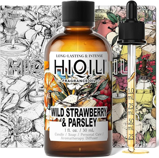 HIQILI Wild Strawberry & Parsley Fragrance Oil for Candle Making, Inspired by J-M.Lone Wild-Straw & Psley, Fresh Soap Scents, DIY Body Spray & Perfume for Women - 1 Fl Oz