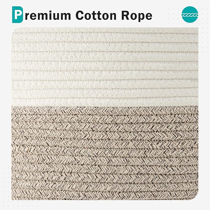 Cotton Rope Laundry Basket by YOUDENOVA, 58L Woven Collapsible Laundry Hamper, Clothes Hamper with Reinforced Handles in the Laundry Room, Bedroom, Bathroom, Brown