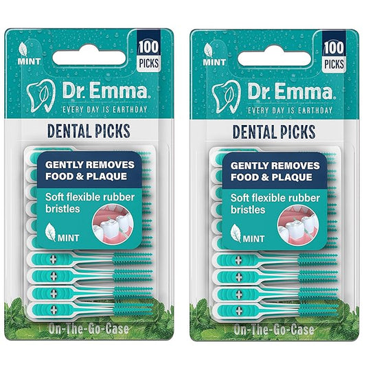 Dr. Emma Dental Picks Mint Brush Picks 100Ct/Pack, 2 Packs (200Ct)