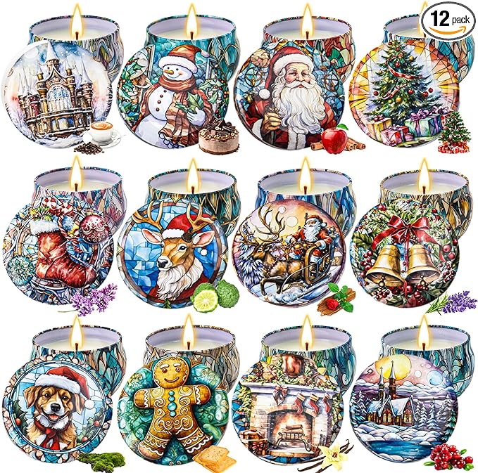 Christmas Candle Gifts Set,12 Pack Scented Candles for Women,300 Hour Long Lasting Natural Soy Wax Aromatherapy Candle, Christmas Gifts for Women