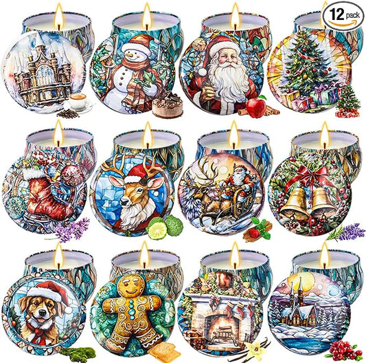 Christmas Candle Gifts Set,12 Pack Scented Candles for Women,300 Hour Long Lasting Natural Soy Wax Aromatherapy Candle, Christmas Gifts for Women