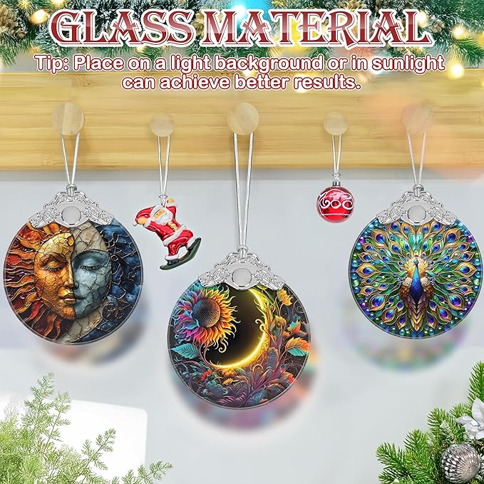 Christmas Ornament, 2025 Ornaments for Christmas Tree, Stained Glass Hanging Ornament, Holiday Ornaments, Unique Gift Idea - Sun and Moon