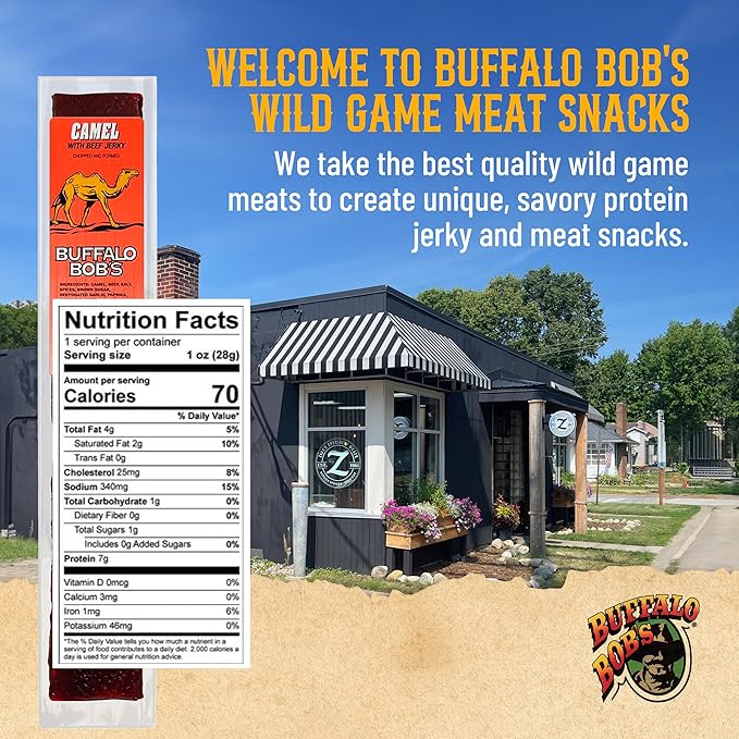 Buffalo Bob's Wild Game Meat Snack - Camel with Beef Jerky 10 Pack