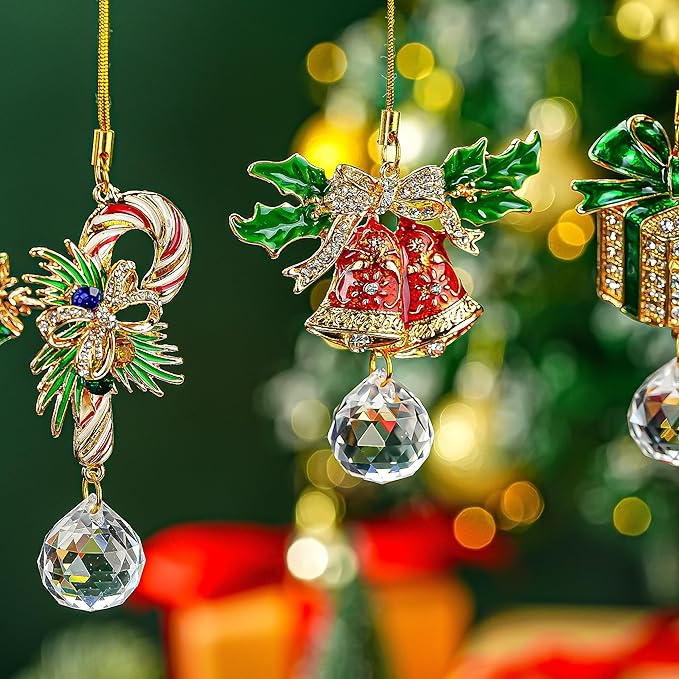 H&D HYALINE & DORA 4 Pcs Christmas Ornaments Set Cane Gift Box Bell Hanging Ornament Xmas Tree Ornament for Holiday Party Home Decor