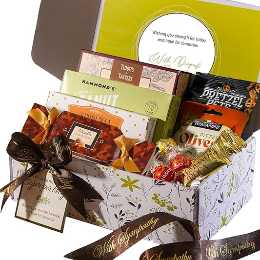Broadway Basketeers Sympathy Gift Box - Gourmet Delight - Kosher Sympathy Food Baskets for Delivery - Perfect Care Package Box of Assorted Snacks for Bereavement, Loss, Funeral, or Shiva