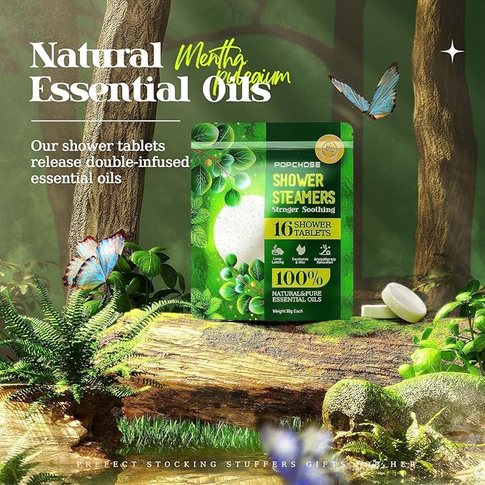 POPCHOSE Shower Steamers Aromatherapy, 16 Pack Christmas Stocking Stuffers for Adults, Eucalyptus for Shower- Birthday Gifts for Women, Quick Relief Nasal Congestion, Home SPA & Self Care Relaxation