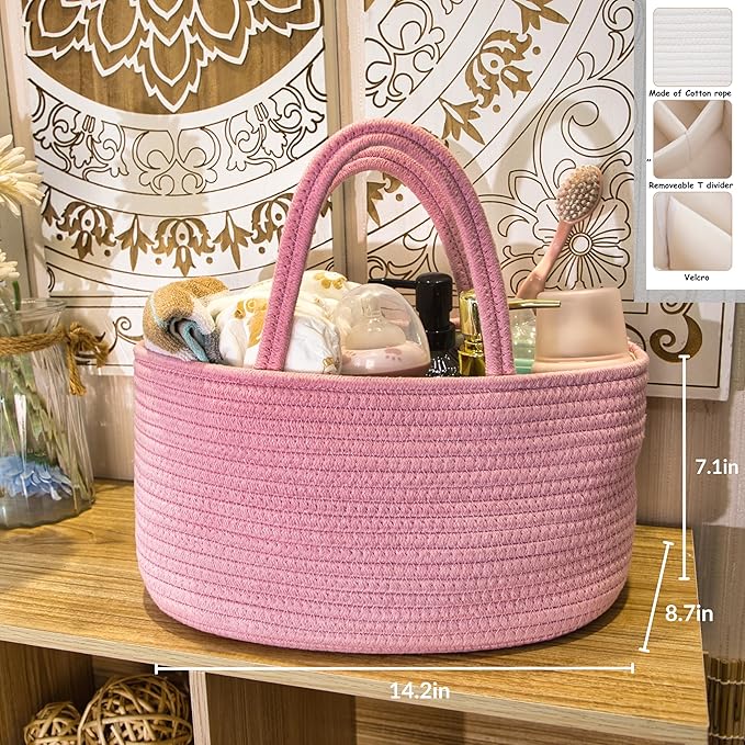 Baby Diaper Caddy Girl Boy Organizer Small Woven Baskets With Handle, Cotton Rope Tote For Shower Nursery, Decorative Small Storage Baskets For Shelves,Unique Gift Baby