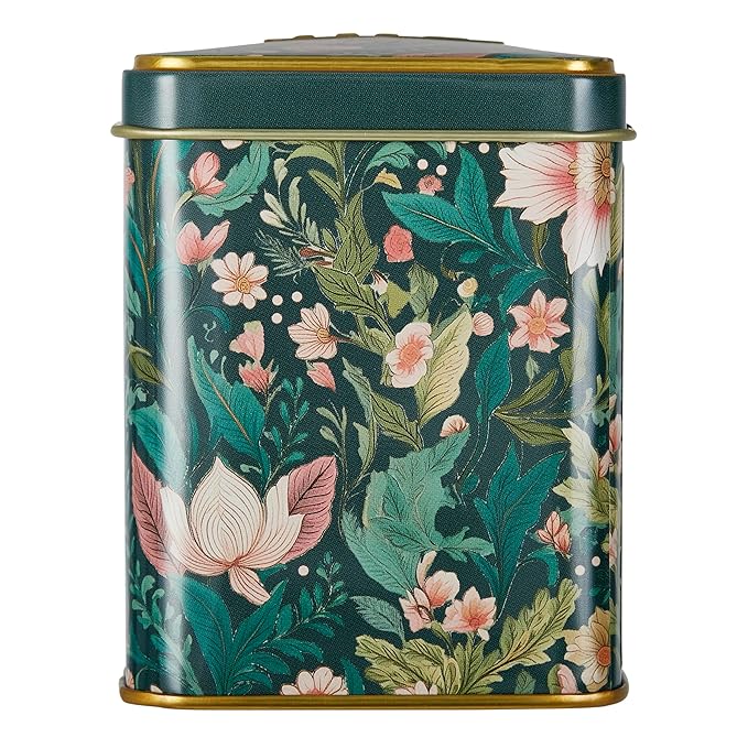 New English Teas Victorian Garden Tea Tin with 40 English Breakfast Teabags, Inspired by Embroidery & Textile Styles