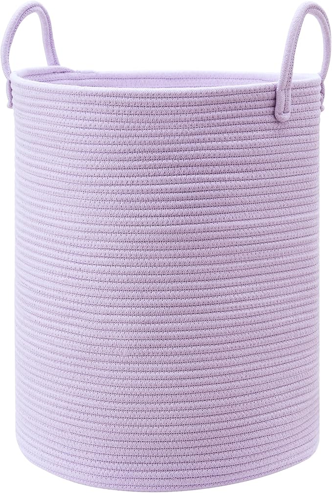 62L Large Purple Hamper Laundry Basket for Nursery Kids Tall Lavender Blanket Basket for Girls Cotton Rope Lilac Clothes Hamper in Bedroom