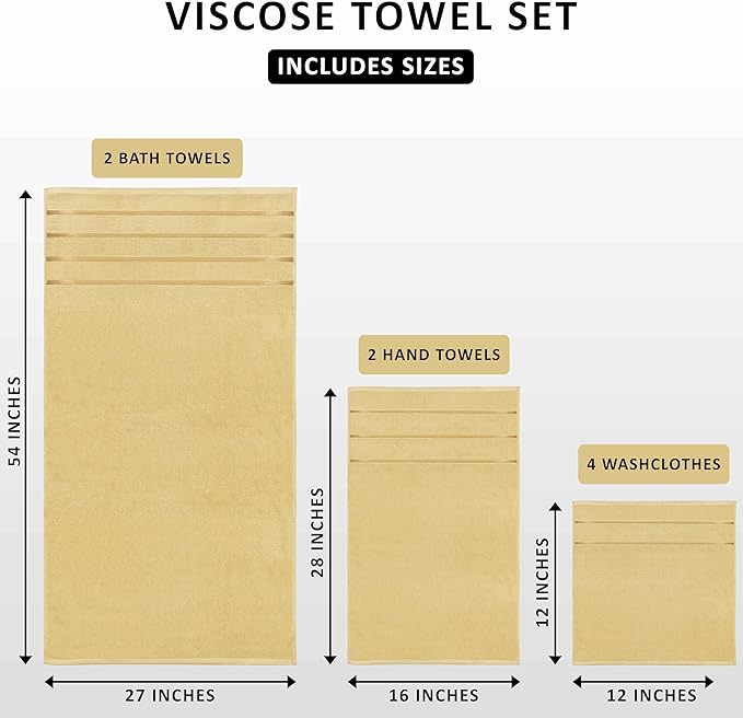 Utopia Towels 8 Piece Luxury Towel Set, 2 Bath, 2 Hand, and 4 Wash Cloths, 600 GSM Ring Spun Cotton, Highly Absorbent Viscose Stripe Towels, Ideal for Everyday use, Beige