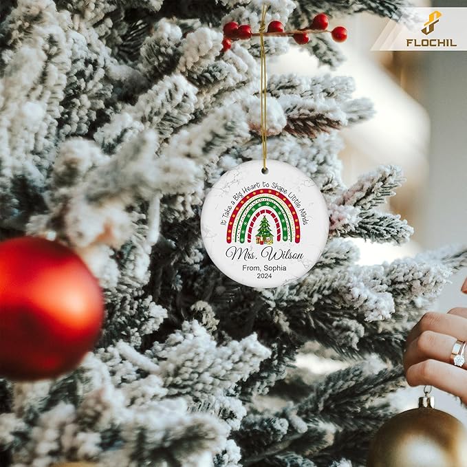 FLOCHIL Personalized Christmas Ornament, Custom Best Teacher Ornament with Name, Teacher Appreciation Gift, Christmas