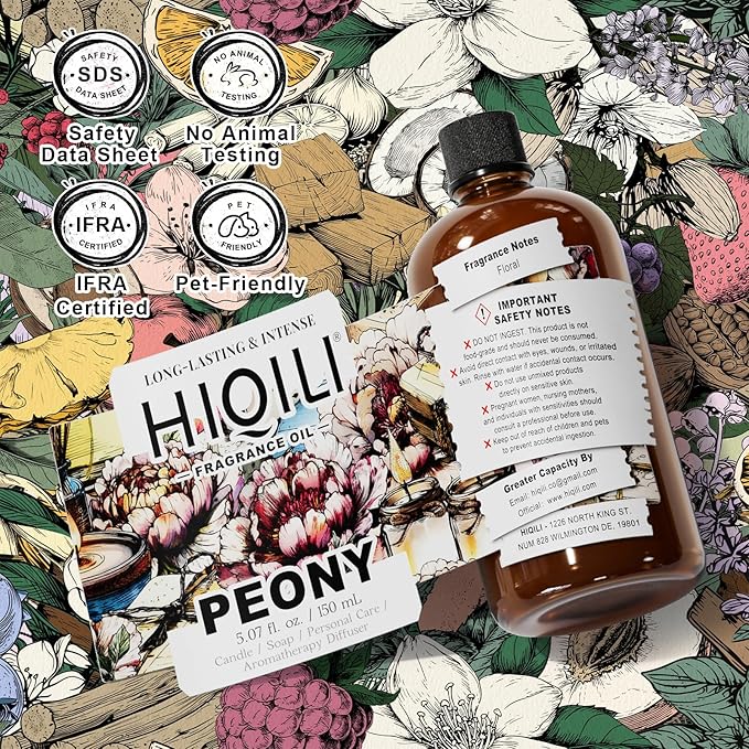 HIQILI Peony Fragrance Oil for Home Diffuser, Idea for Making Candle, Women's Perfume, Car Air Freshener, Skin & Body Care - 5.07 Fl Oz