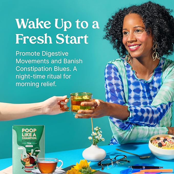 Poop Like A Champion Super Senna Tea with Peppermint, 30 Bags, Digestive Herbal Tea for Constipation Relief, Natural Laxative, Traditional Remedy