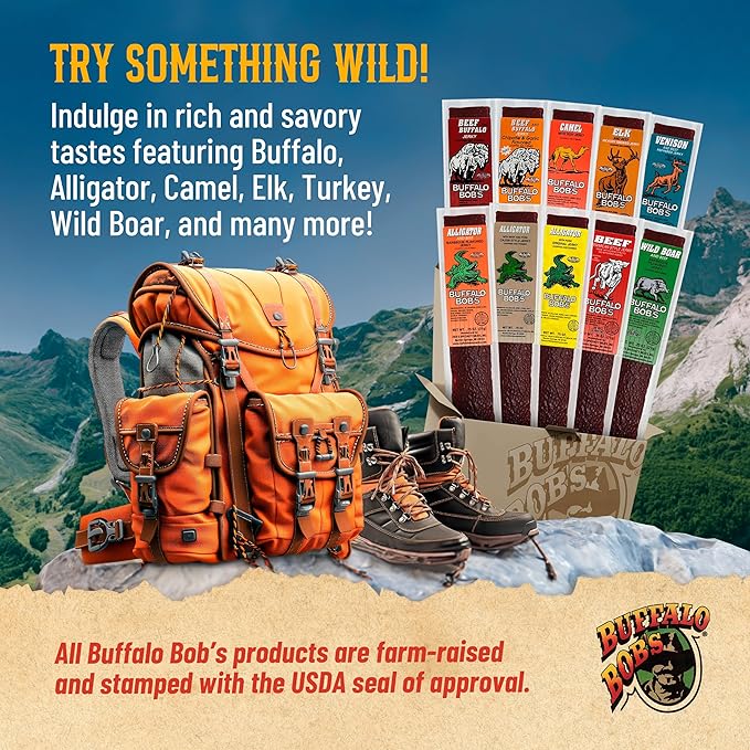 Buffalo Bob's Wild Game Meat Snack - Alligator with Pork Jerky 10 Pack