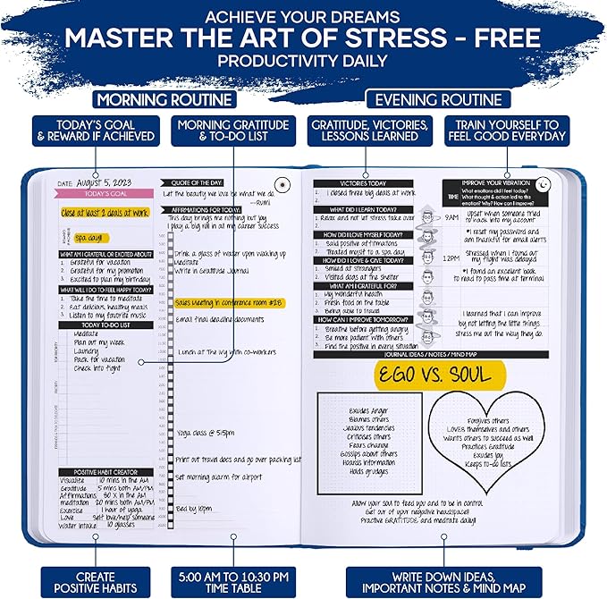 Self Care Journal - 5 Minute Mental Health & Manifestation Journal | 90-Day Undated Daily Planner for Positivity, Affirmations & Gratitude | Guided Mindfulness, Reflection | Vision Board + Stickers