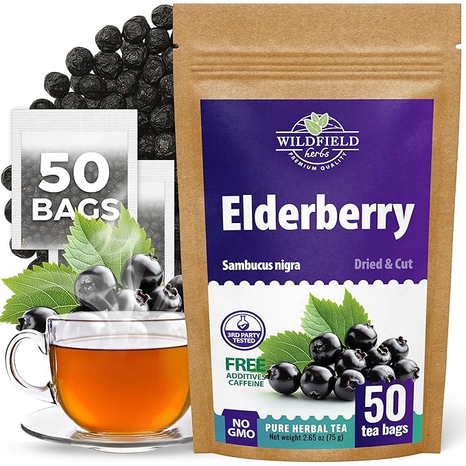 50 Bags Elderberry Fruit Herbal Tea (Sambucus) – 50 Tea Bags 1.5g Elderberry Berry Tea Saúco