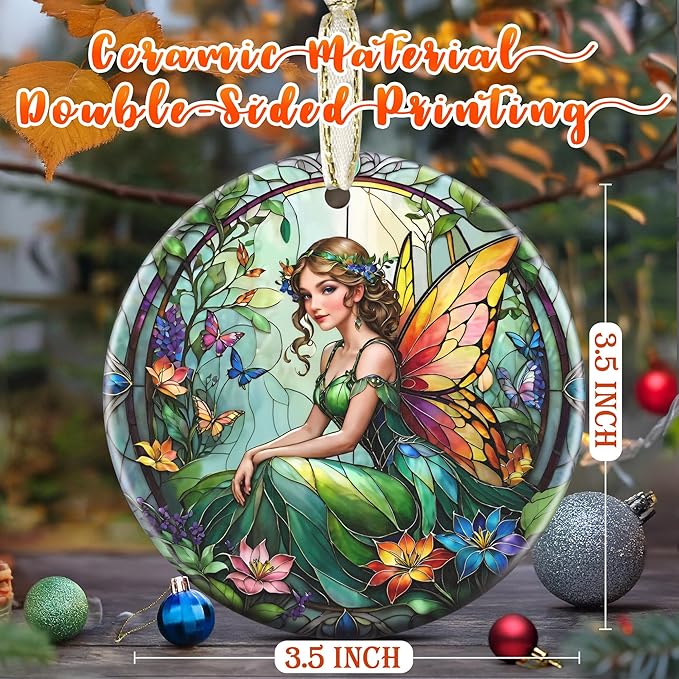 3.5 Inch Ceramic Christmas Tree Ornament, Vintage Fairy Christmas Ornaments, Heirloom Keepsake, Gift Exchange, Gift Idea, Bauble Present