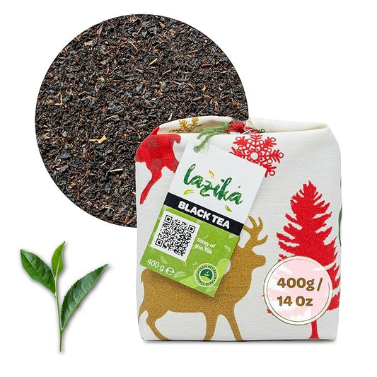 Lazika Black Loose Leaf Tea, 14.1 Oz, Breakfast Tea with Petite Fabric Gift Pack, Early Harvest, Handcrafted
