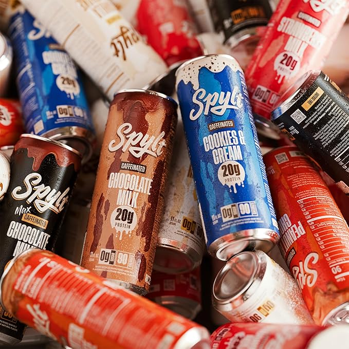 Spylt High Protein Milk - 6 Flavor Variety Pack with 60mg Caffeine & 20g Protein - 90 Calories, Ready to Drink, Sugar Free, Lactose Free Milk, Perfect for Workout Recovery & Afternoon Pick Me Up - 12 Count