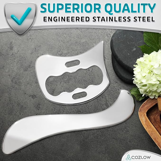 COZLOW 2-in-1 Stainless Steel Muscle Scraper Tool Set for IASTM Therapy - Skin Scraping Massage Tools for Soft Tissue Mobilization - Deep Tissue Gua Sha for Arms, Legs & Back