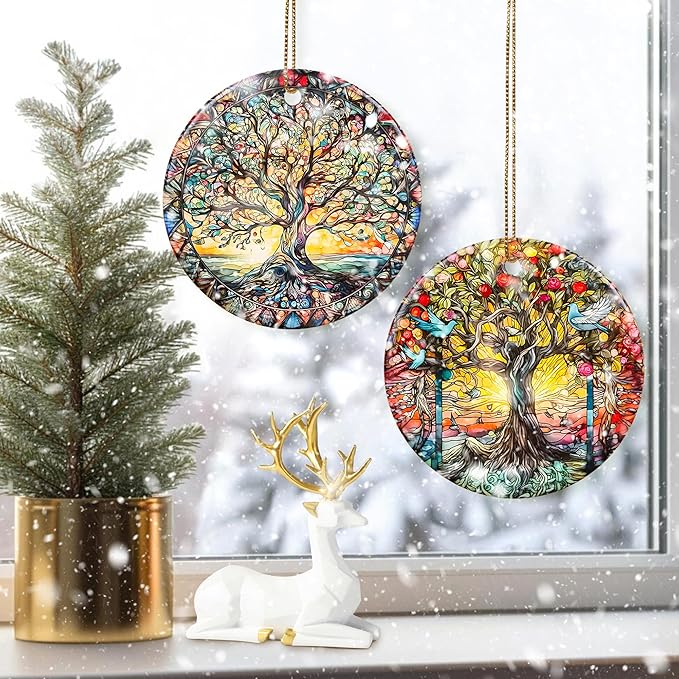 Colorful Ceramic Tree of Life Christmas Ornament, Tree of Life Ornaments for Christmas Tree, Christmas Holiday Decor, Tree of Life Gifts, Christmas Ornament Gift Ideas - Pattern C