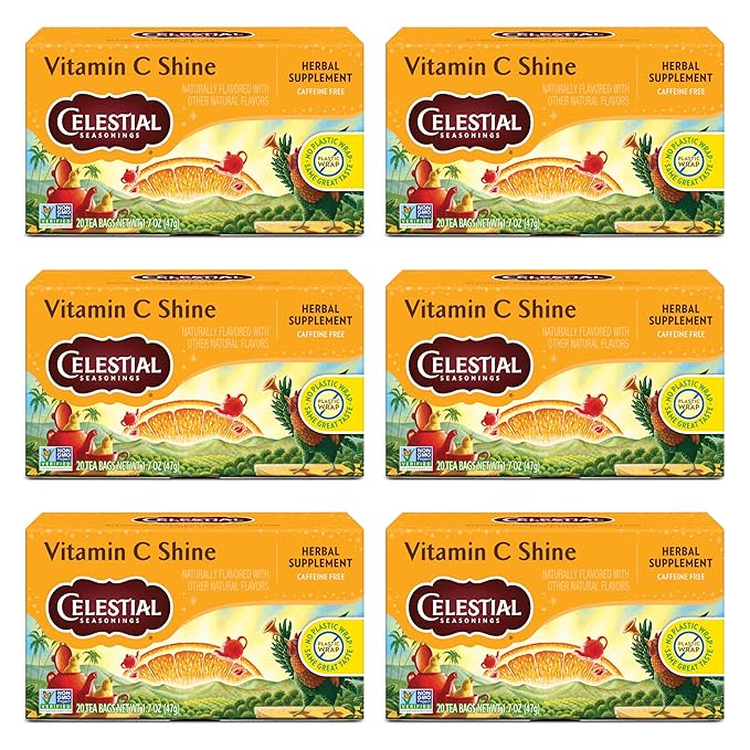 Celestial Seasonings Vitamin C Shine Herbal Tea, Caffeine Free, 20 Tea Bags Box (Pack of 6)