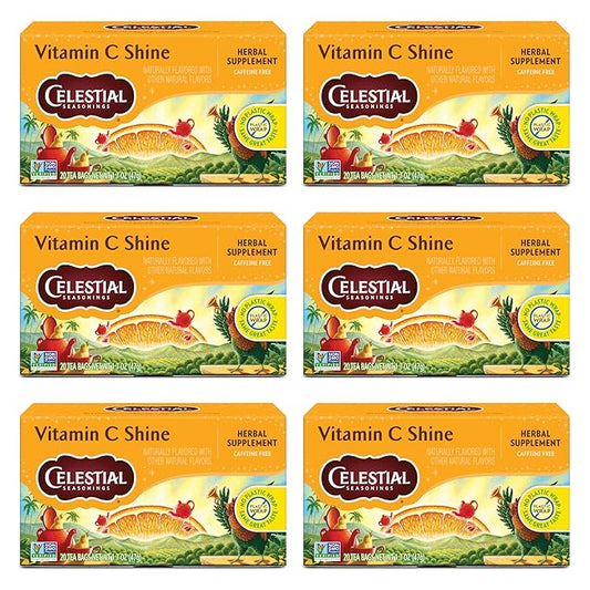 Celestial Seasonings Vitamin C Shine Herbal Tea, Caffeine Free, 20 Tea Bags Box (Pack of 6)