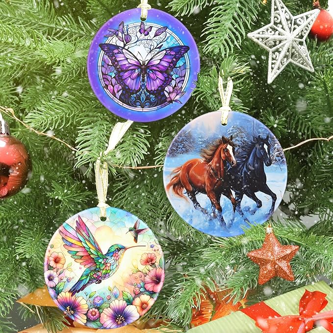 Horse Christmas Ornament, 3.5 Inch Ceramic Christmas Hanging Ornament, Horse Decor, Christmas Tree Ornaments, Gifts for Christmas, Holiday Presents, Gift Exchange