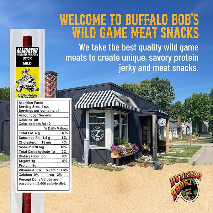 Buffalo Bob's Wild Game Meat Snack Stick - Alligator Mild Stick 10 Pack