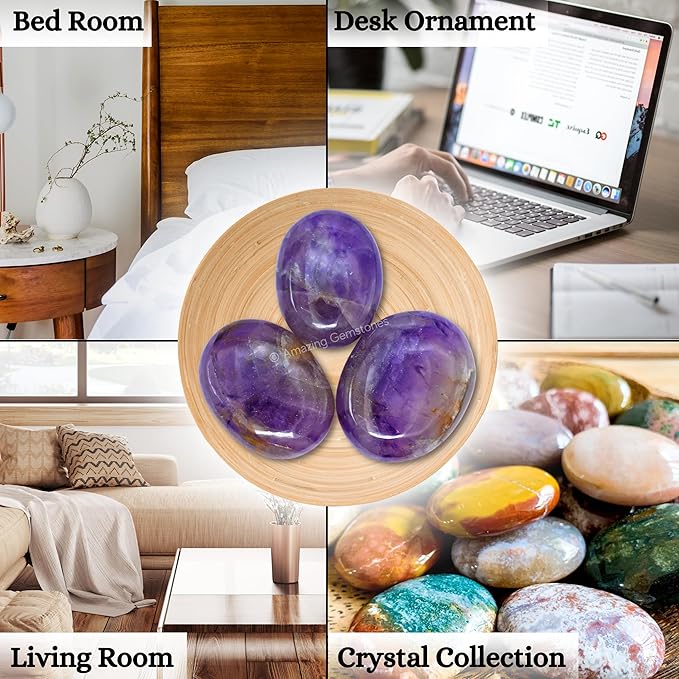Amazing Gemstone Amethyst Crystals and Healing Stones - Large Palm Stone Crystals Piedra - Crystal for Good Luck, Balanced Positive Energy, Meditation - Unique Stocking Stuffers Gifts for Women, Men
