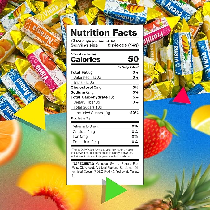 Arcor Vienna Fruit Filled Hard Candy | 1 Pound Bag | Bon Bons Candy with Strawberry, Apricot, Pineapple, Lemon, Orange Flavors | Individually Wrapped Fruit Hard Candies